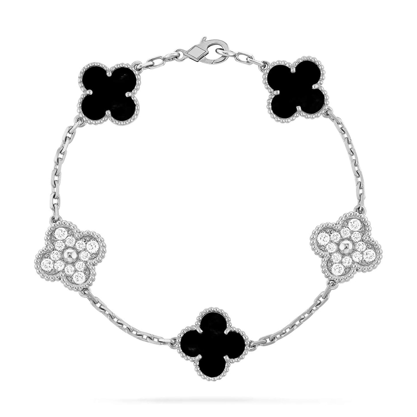 [Agudo Jewelry]CLOVER 5 MOTIF ONYXS DIAMOND BRACELET SILVER