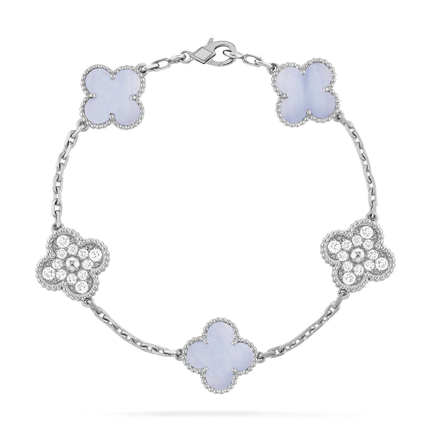 [Agudo Jewelry]CLOVER  5 MOTIF DIAMOND PURPLE CHALCEDONY BRACELET SILVER