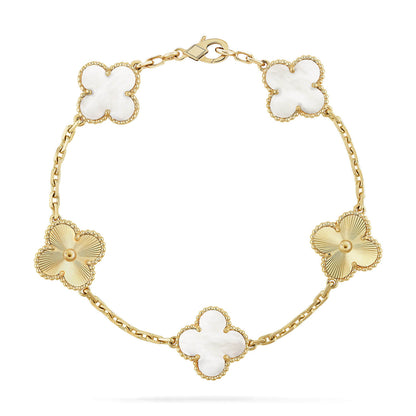 [Agudo Jewelry]CLOVER 5 MOTIF WHITE MOP LASER BRACELET