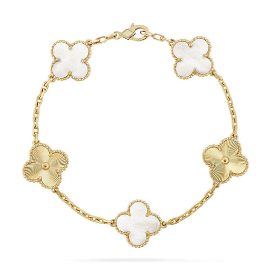 [Agudo Jewelry]CLOVER 5 MOTIF WHITE MOP LASER BRACELET