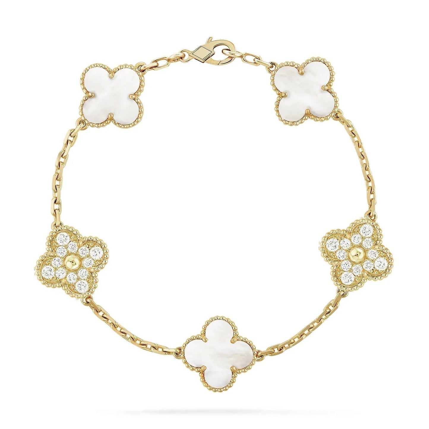 [Agudo Jewelry]CLOVER BRACELET 5 MOTIF WHITE MOP DIAMOND