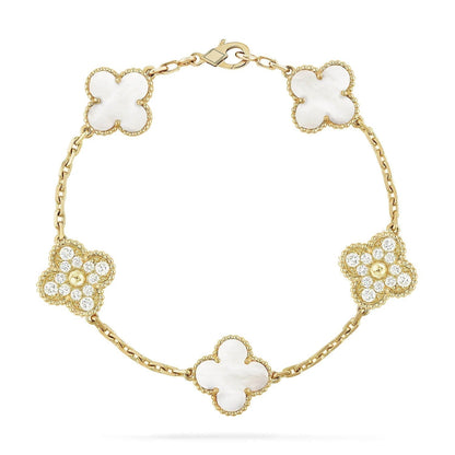 [Agudo Jewelry]CLOVER BRACELET 5 MOTIF WHITE MOP DIAMOND