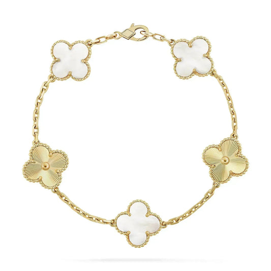 [Agudo Jewelry]CLOVER BRACELET 5 MOTIF WHITE MOP PINK GOLD