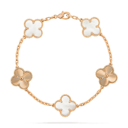 [Agudo Jewelry]CLOVER 5 MOTIF WHITE MOP LASER BRACELET