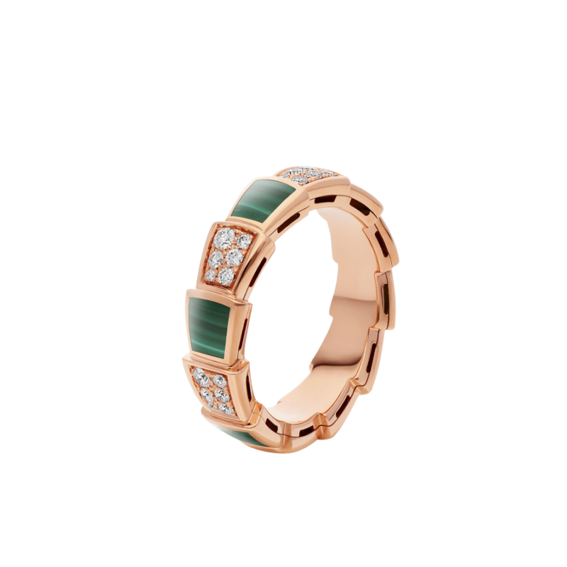 [Agudo  Jewelry]SERPENTI RING PINK GOLD MALACHITE DIAMOND PAVED 4MM