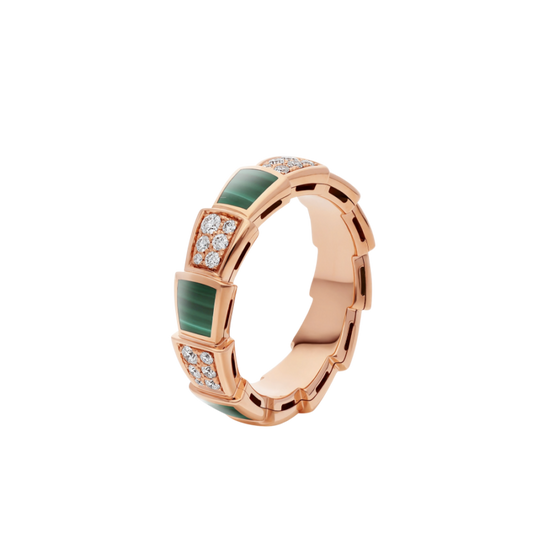 [Agudo  Jewelry]SERPENTI RING PINK GOLD MALACHITE DIAMOND PAVED 4MM