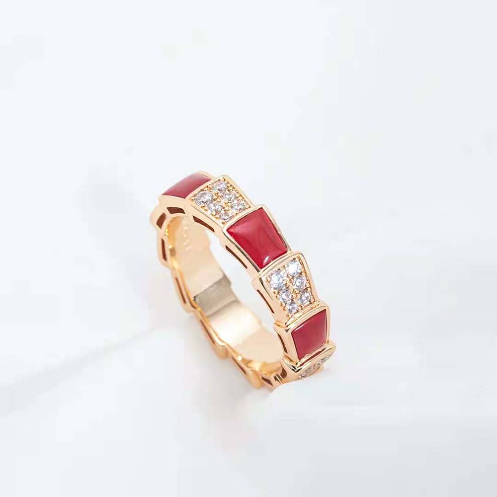 [Agudo Jewelry]SERPENTI RING PINK GOLD CARNELIAN DIAMOND PAVED 4MM