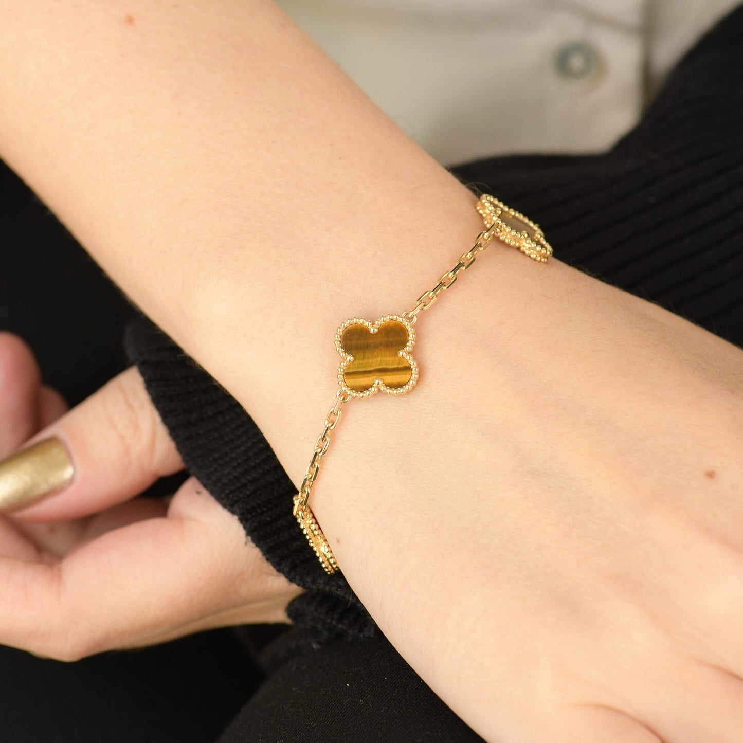 [Agudo Jewelry]CLOVER  5 MOTIFS TIGER EYE BRACELET