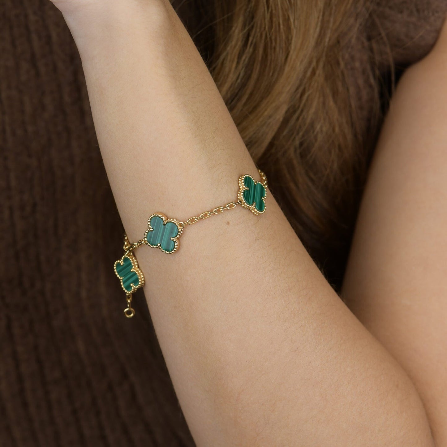 [Agudo Jewelry]CLOVER 5 MOTIFS MALACHITE BRACELET