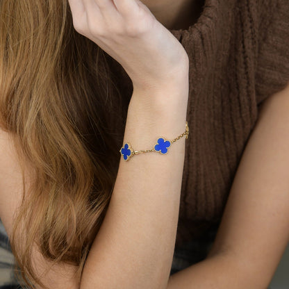 [Agudo Jewelry]CLOVER 5 MOTIFS BLUE AGATE BRACELET