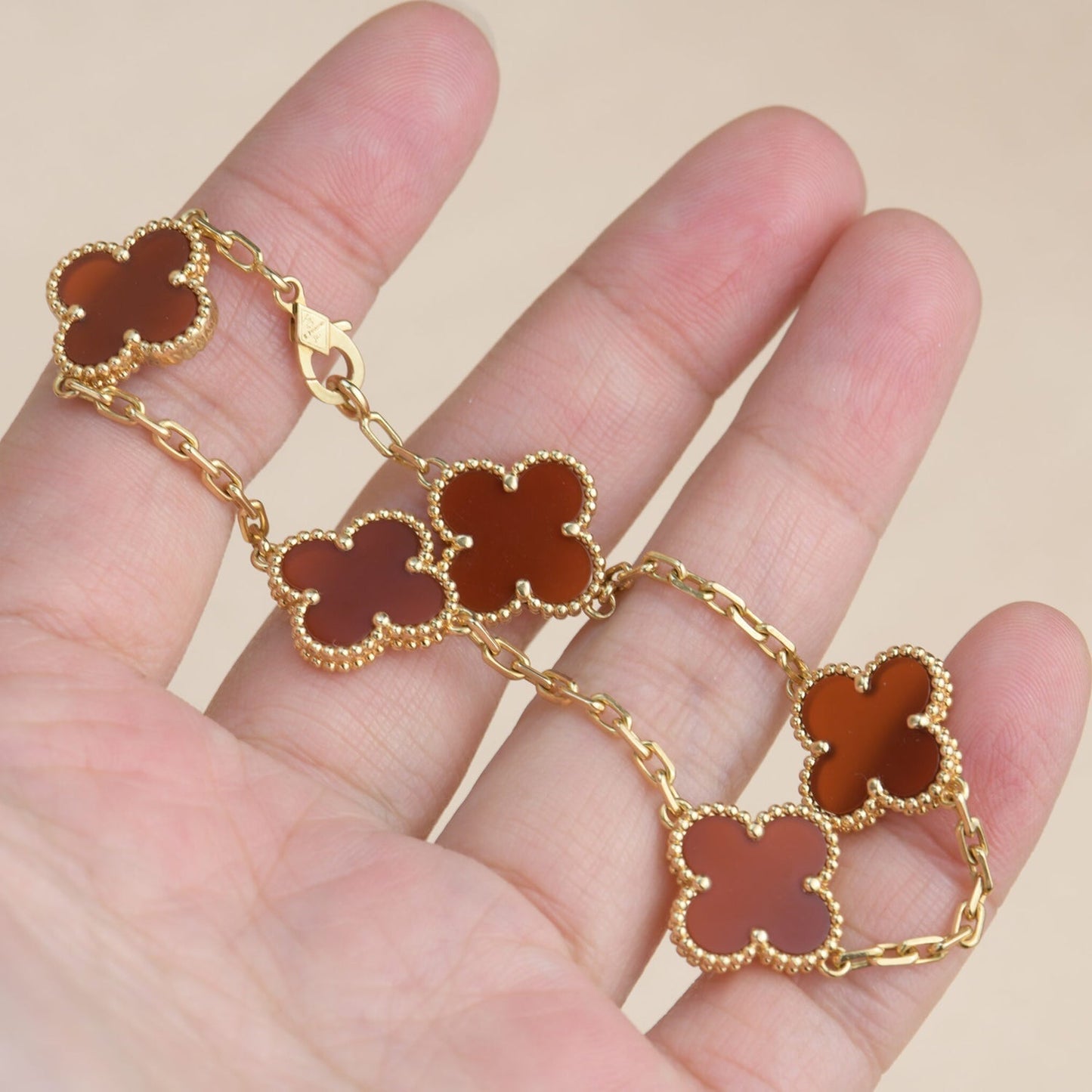 [Agudo Jewelry]CLOVER 5 MOTIFS RED AGATE  BRACELET