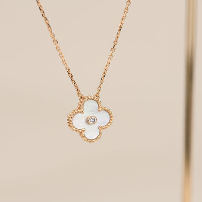 [Agudo Jewelry]CLOVER 15MM DIAMOND WHITE FRITILLARIA NECKLACE