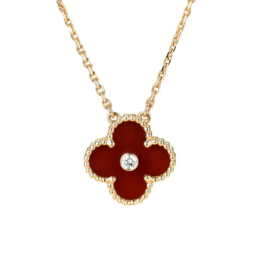 [Agudo Jewelry]CLOVER 15MM DIAMOND CARNELIAN NECKLACE