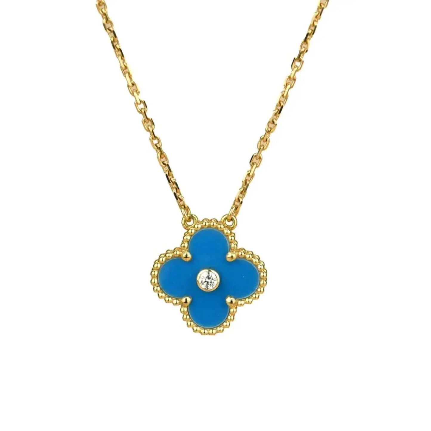 [Agudo Jewelry]CLOVER 15MM DIAMOND AND BLUE AGATE NECKLACE