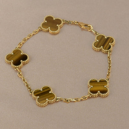 [Agudo Jewelry]CLOVER  5 MOTIFS TIGER EYE BRACELET