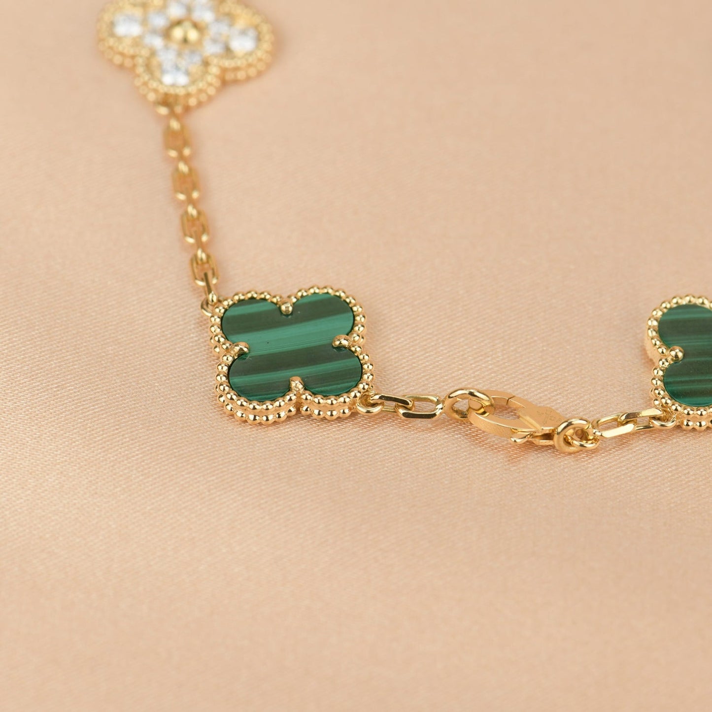 [Agudo Jewelry]CLOVER  5 MOTIF MALACHITE DIAMOND BRACELET