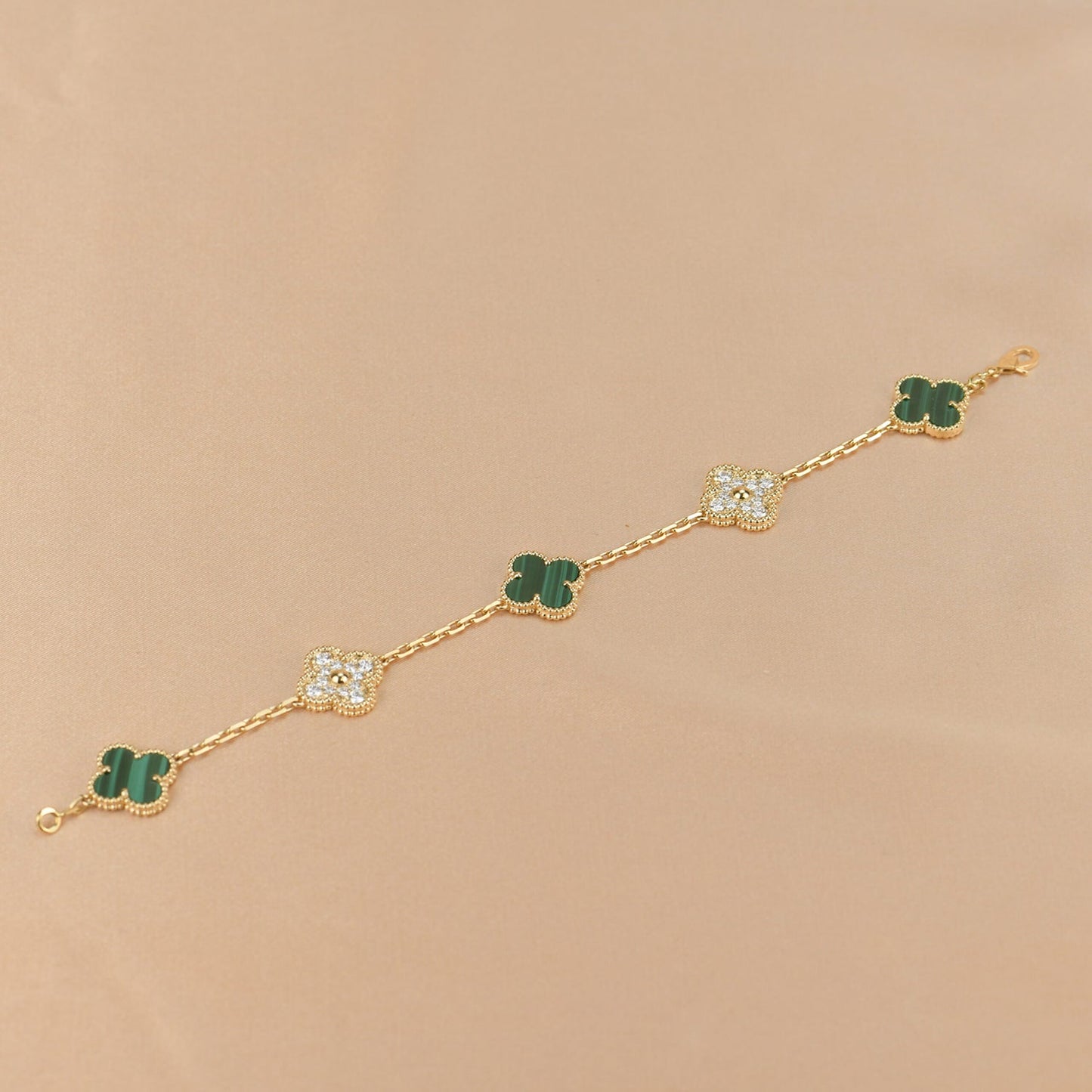 [Agudo Jewelry]CLOVER  5 MOTIF MALACHITE DIAMOND BRACELET