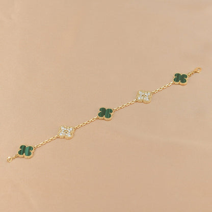 [Agudo Jewelry]CLOVER  5 MOTIF MALACHITE DIAMOND BRACELET