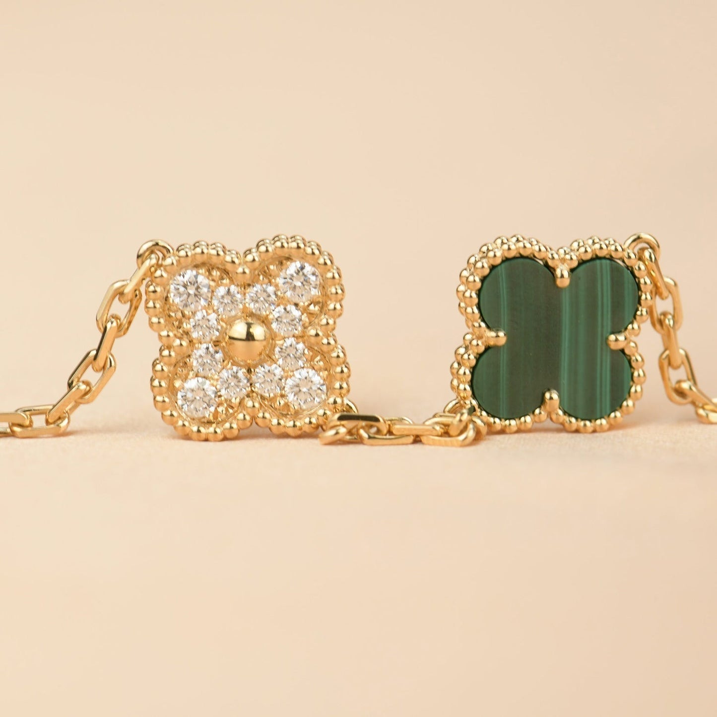 [Agudo Jewelry]CLOVER  5 MOTIF MALACHITE DIAMOND BRACELET