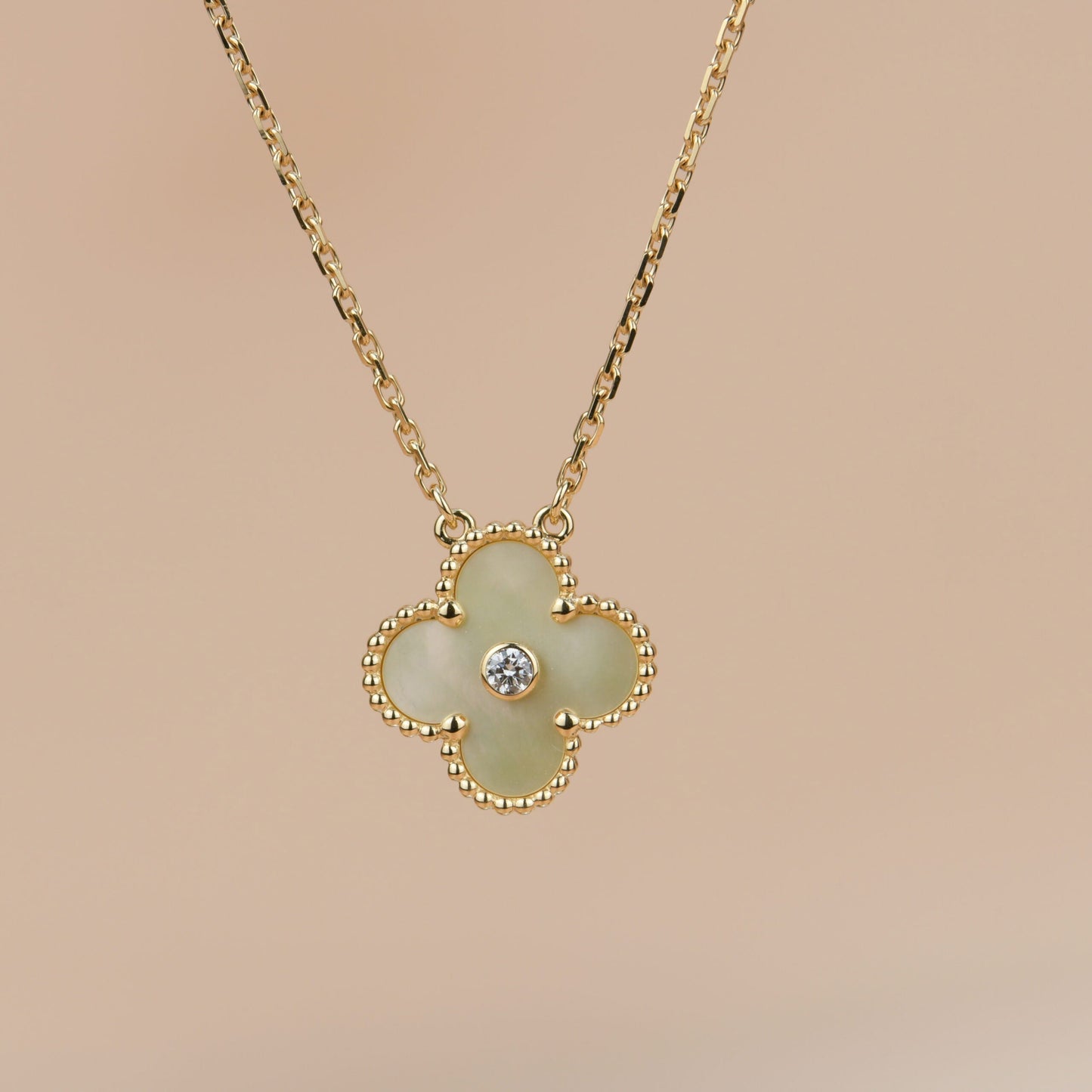 [Agudo Jewelry]CLOVER 15MM DIAMOND GOLD MOTHER OF PEARL NECKLACE