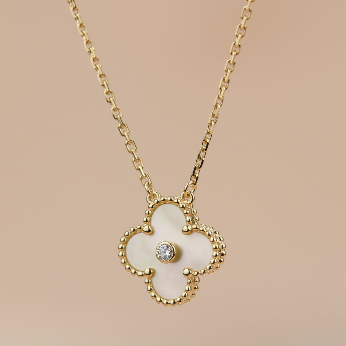 [Agudo Jewelry]CLOVER 15MM DIAMOND GOLD MOTHER OF PEARL NECKLACE