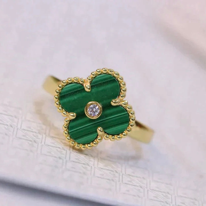 [Agudo  Jewelry]CLOVER MALACHITE RING GOLD DIAMOND