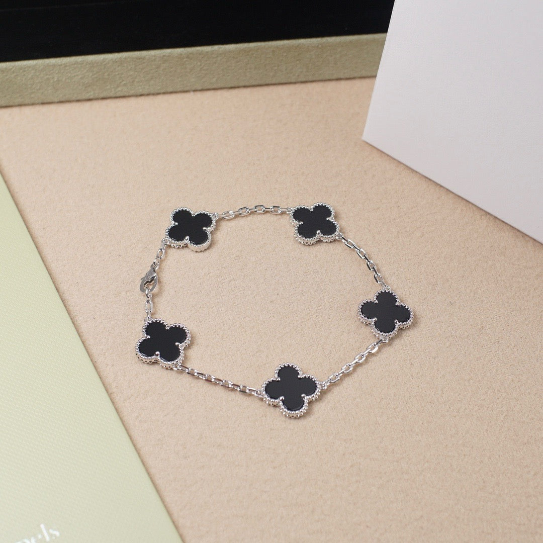 [Agudo Jewelry]CLOVER 5 MOTIF ONYXS  BRACELET SILVER