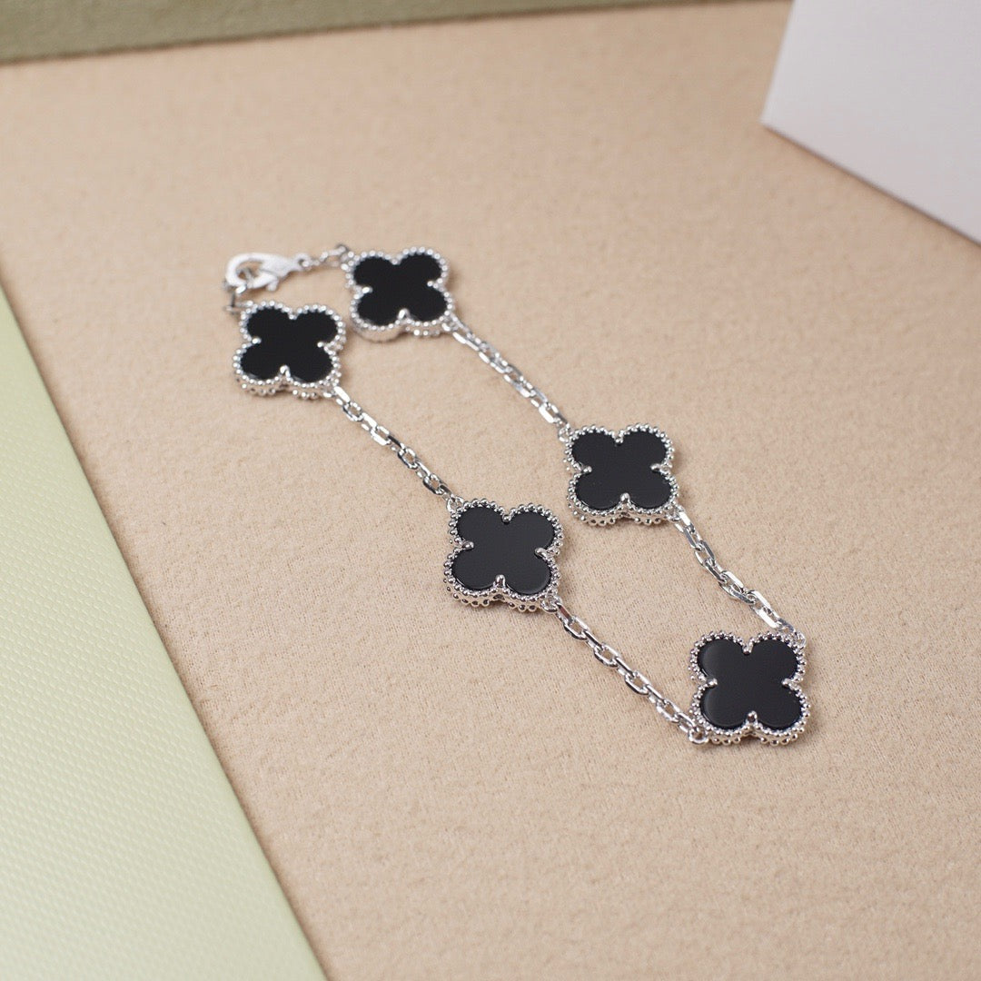 [Agudo Jewelry]CLOVER 5 MOTIF ONYXS  BRACELET SILVER