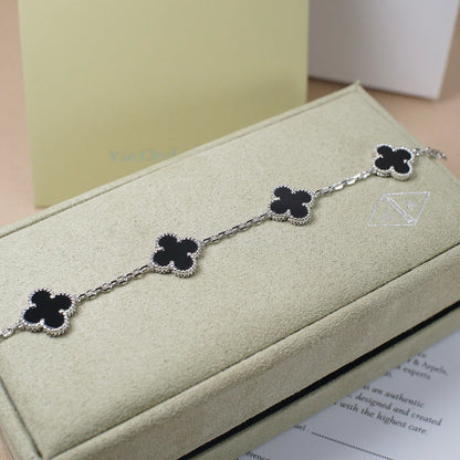 [Agudo Jewelry]CLOVER 5 MOTIF ONYXS  BRACELET SILVER