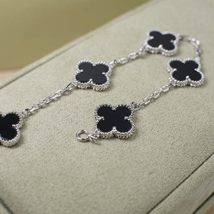 [Agudo Jewelry]CLOVER 5 MOTIF ONYXS  BRACELET SILVER