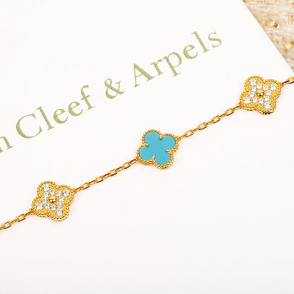 [Agudo Jewelry]CLOVER 5 MOTIF TURQUOISE DIAMOND GOLD BRACELET