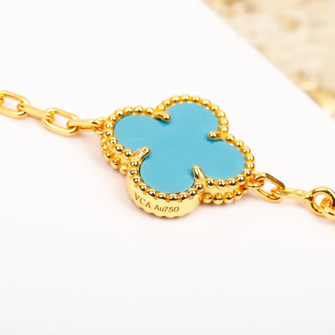 [Agudo Jewelry]CLOVER 5 MOTIF TURQUOISE DIAMOND GOLD BRACELET