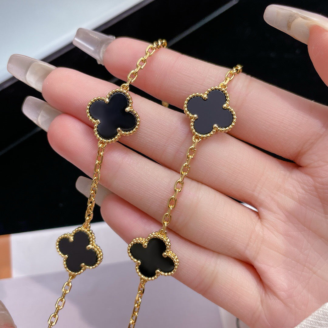 [AgudoJewelry]CLOVER 10 MOTIFS ONYX NECKLACE