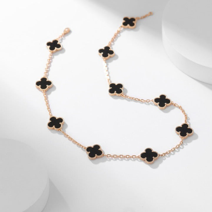 [AgudoJewelry]CLOVER 10 MOTIFS ONYX NECKLACE