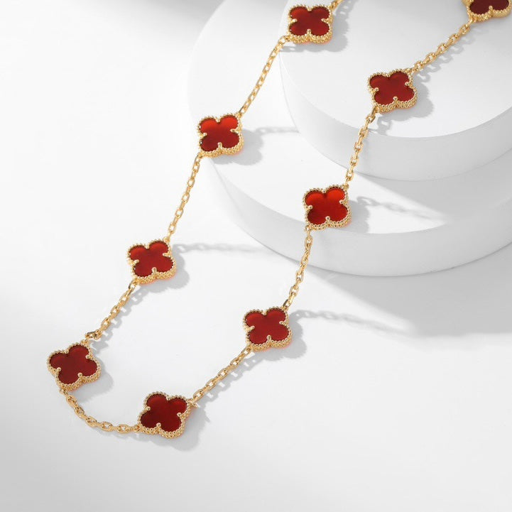 [Agudo Jewelry]CLOVER 10 MOTIFS CARNELIAN NECKLACE