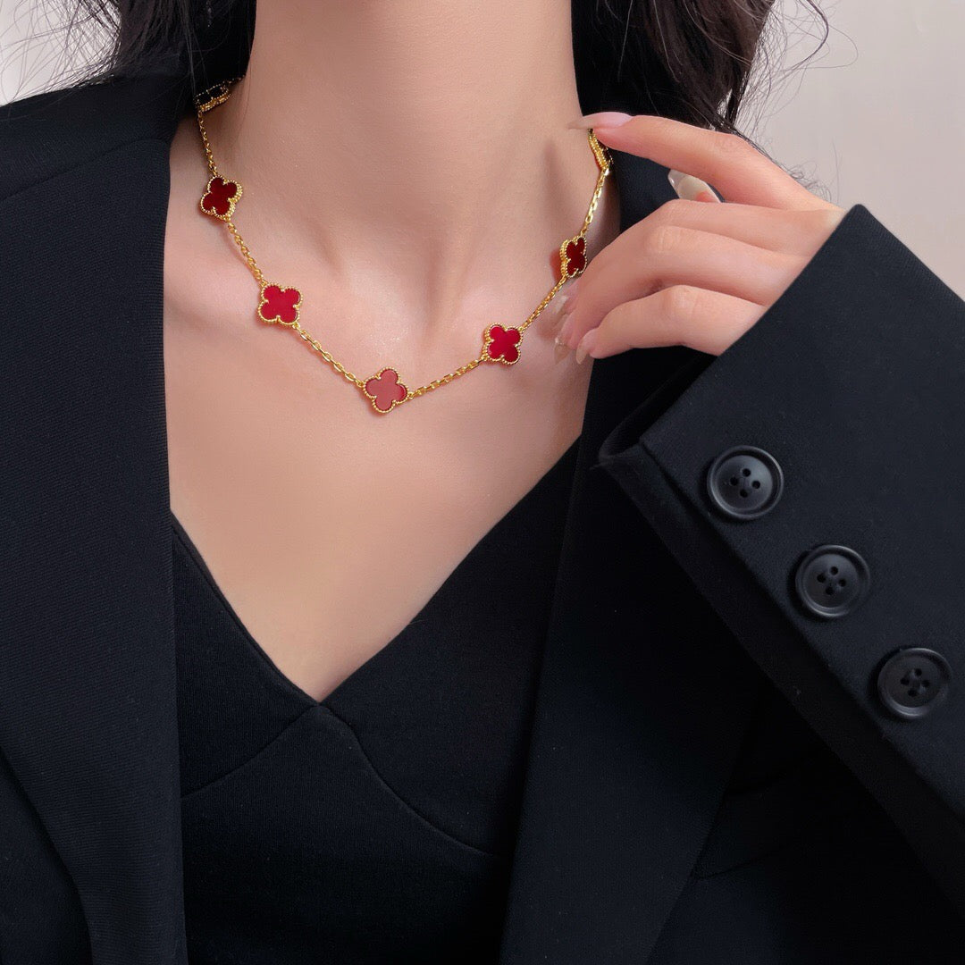 [Agudo Jewelry]CLOVER 10 MOTIFS CARNELIAN NECKLACE