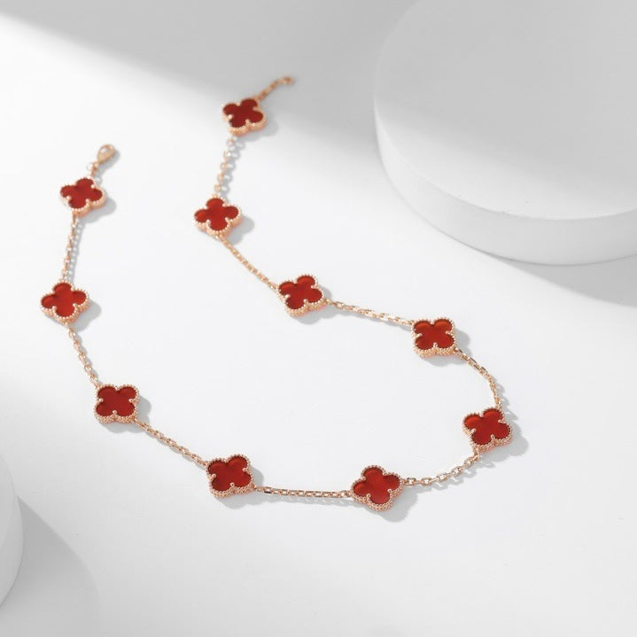 [Agudo Jewelry]CLOVER 10 MOTIFS CARNELIAN NECKLACE