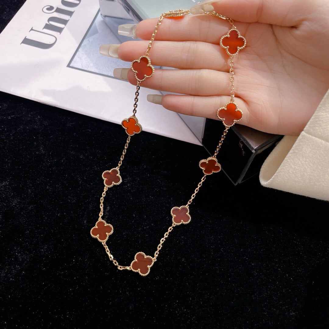 [Agudo Jewelry]CLOVER 10 MOTIFS CARNELIAN NECKLACE