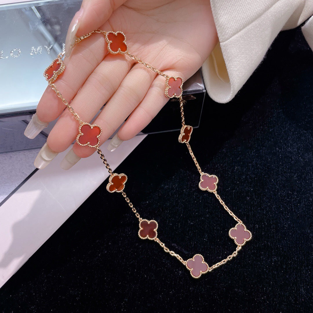 [Agudo Jewelry]CLOVER 10 MOTIFS CARNELIAN NECKLACE