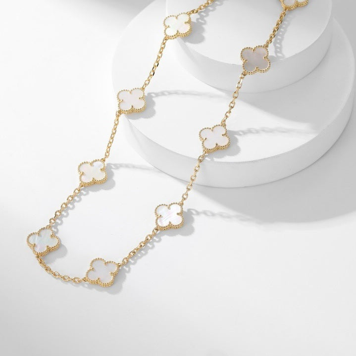 [Agudo Jewelry]CLOVER 10 MOTIFS WHITE MOTHER OF PEARL NECKLACE