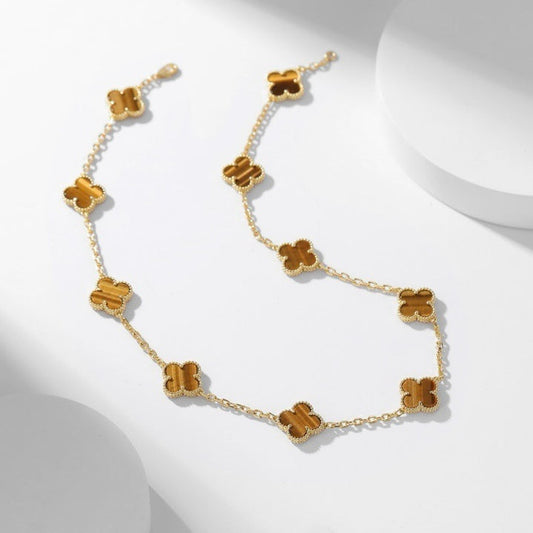 [Agudo Jewelry]CLOVER 10 MOTIFS TIGER EYE NECKLACE