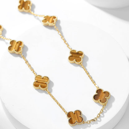 [Agudo Jewelry]CLOVER 10 MOTIFS TIGER EYE NECKLACE