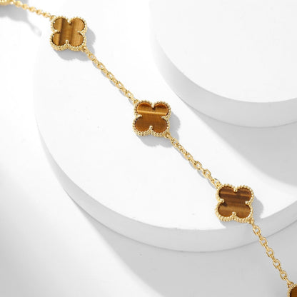 [Agudo Jewelry]CLOVER 10 MOTIFS TIGER EYE NECKLACE