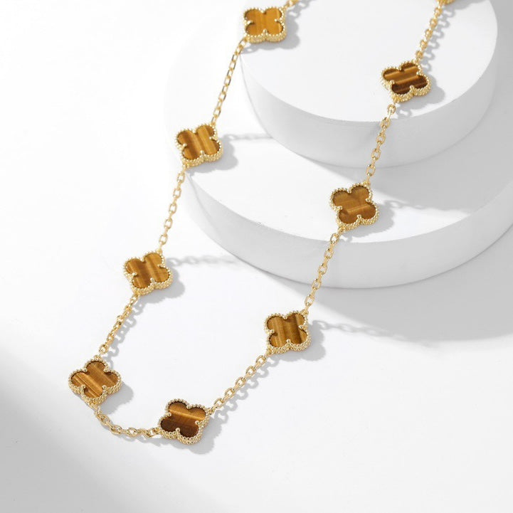 [Agudo Jewelry]CLOVER 10 MOTIFS TIGER EYE NECKLACE