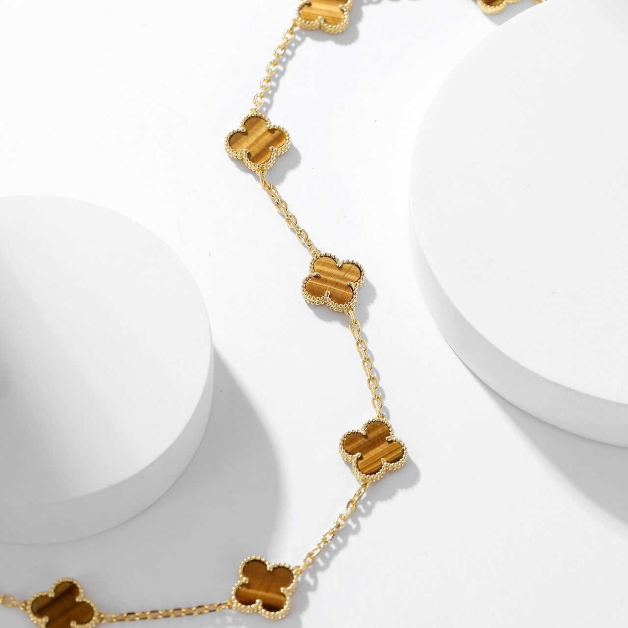 [Agudo Jewelry]CLOVER 10 MOTIFS TIGER EYE NECKLACE