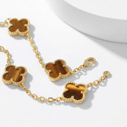 [Agudo Jewelry]CLOVER 10 MOTIFS TIGER EYE NECKLACE