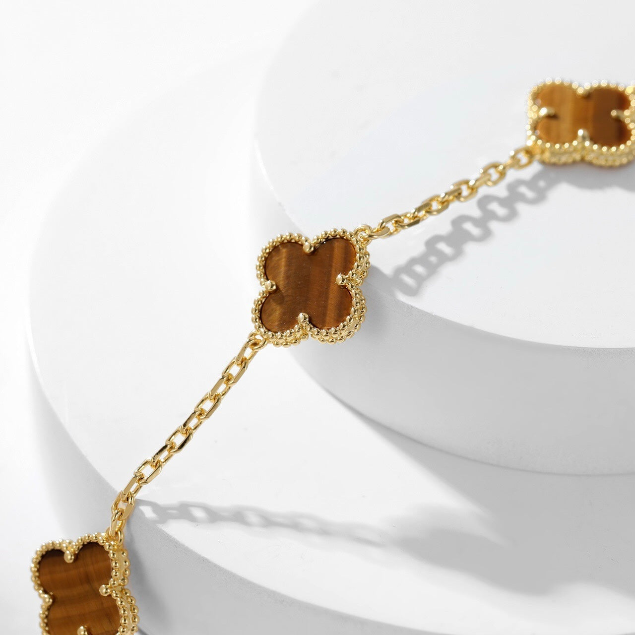 [Agudo Jewelry]CLOVER 10 MOTIFS TIGER EYE NECKLACE