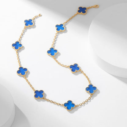 [Agudo Jewelry]CLOVER 10 MOTIFS BLUE AGATE NECKLACE