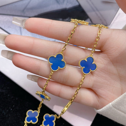 [Agudo Jewelry]CLOVER 10 MOTIFS BLUE AGATE NECKLACE