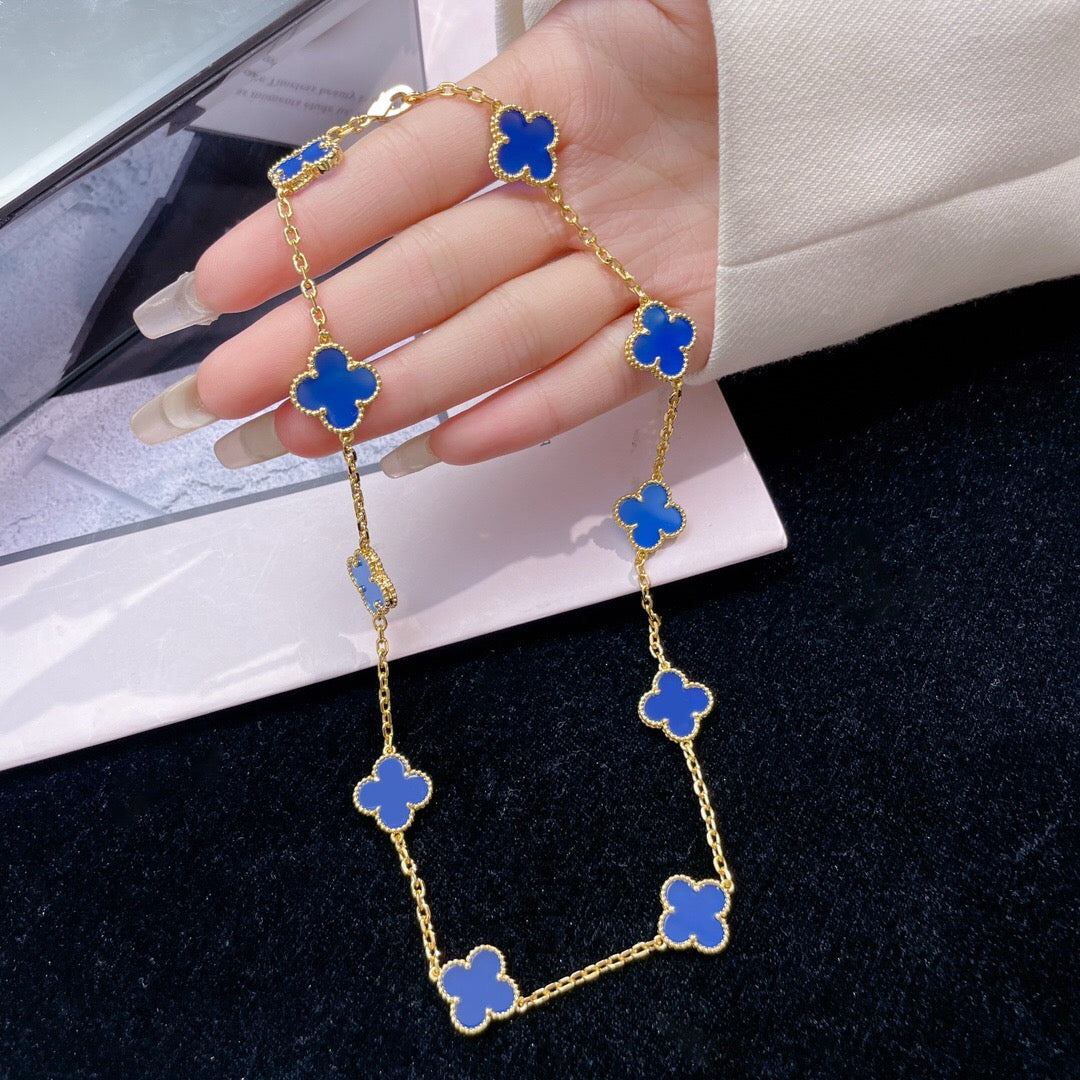 [Agudo Jewelry]CLOVER 10 MOTIFS BLUE AGATE NECKLACE